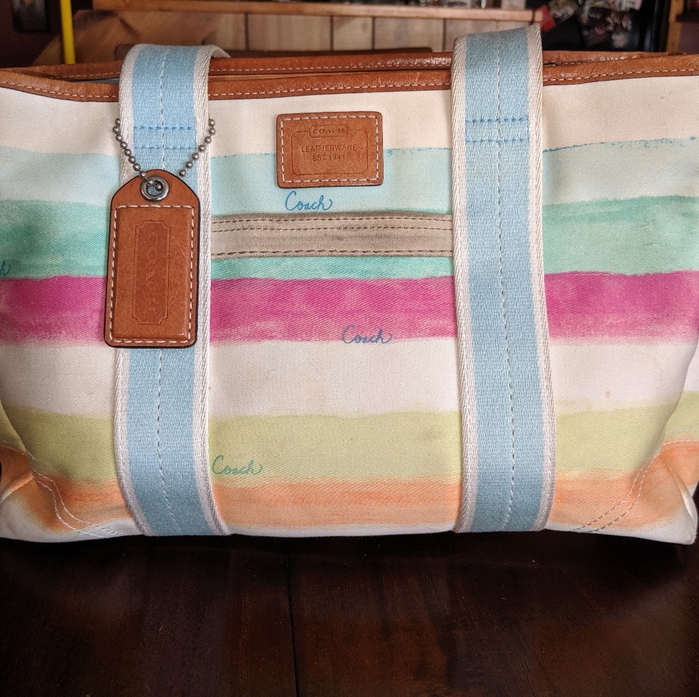 Watercolor Striped Coach Purse